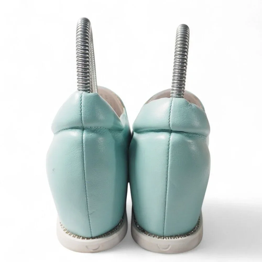Francesco V. Leather Hidden Wedge Perf Casual Sneakers Light Blue‎ Women's 6/36